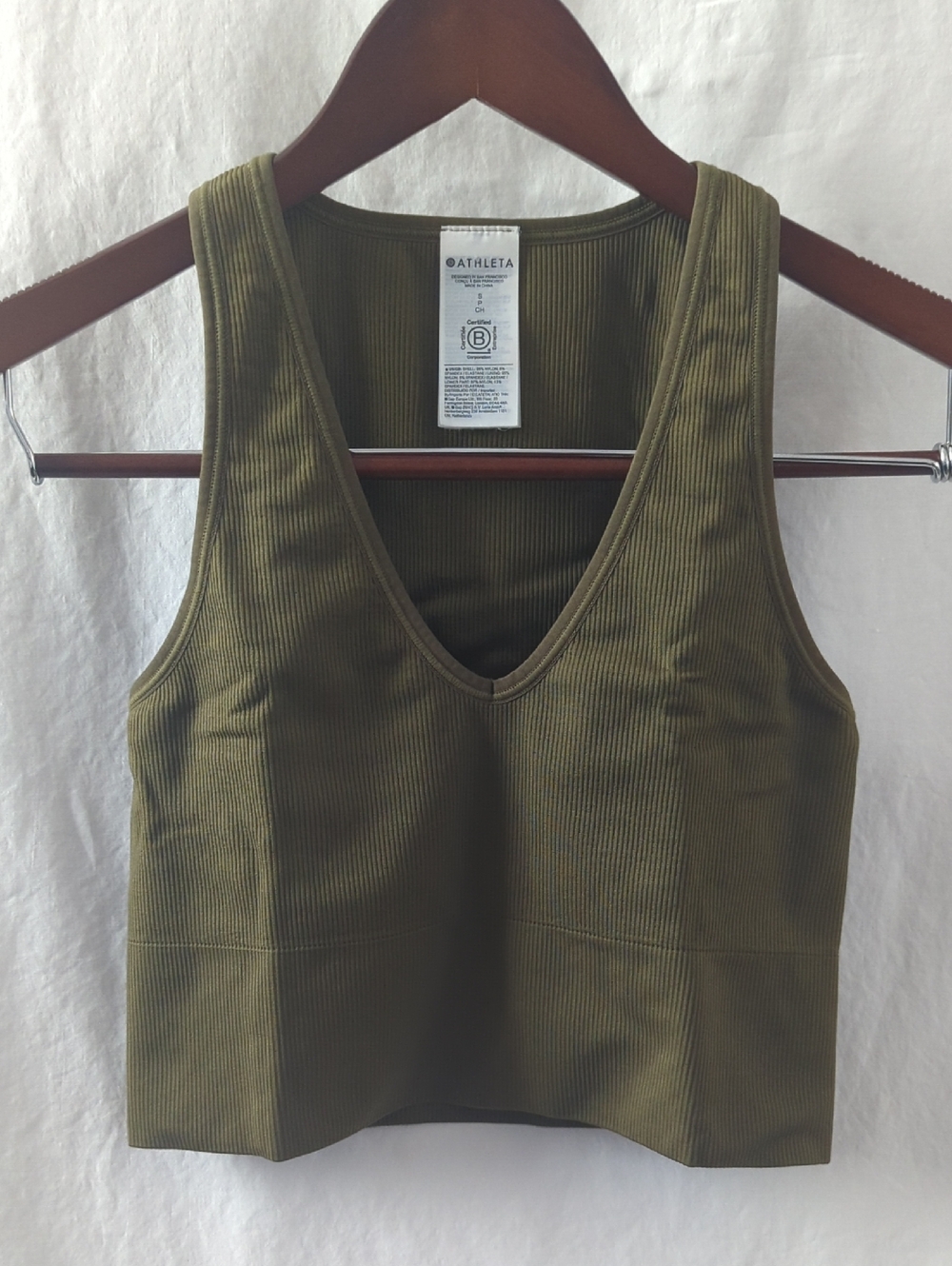 Athleta Aurora Seamless Crop Rib Tank Top Acacia Olive Green - Size S